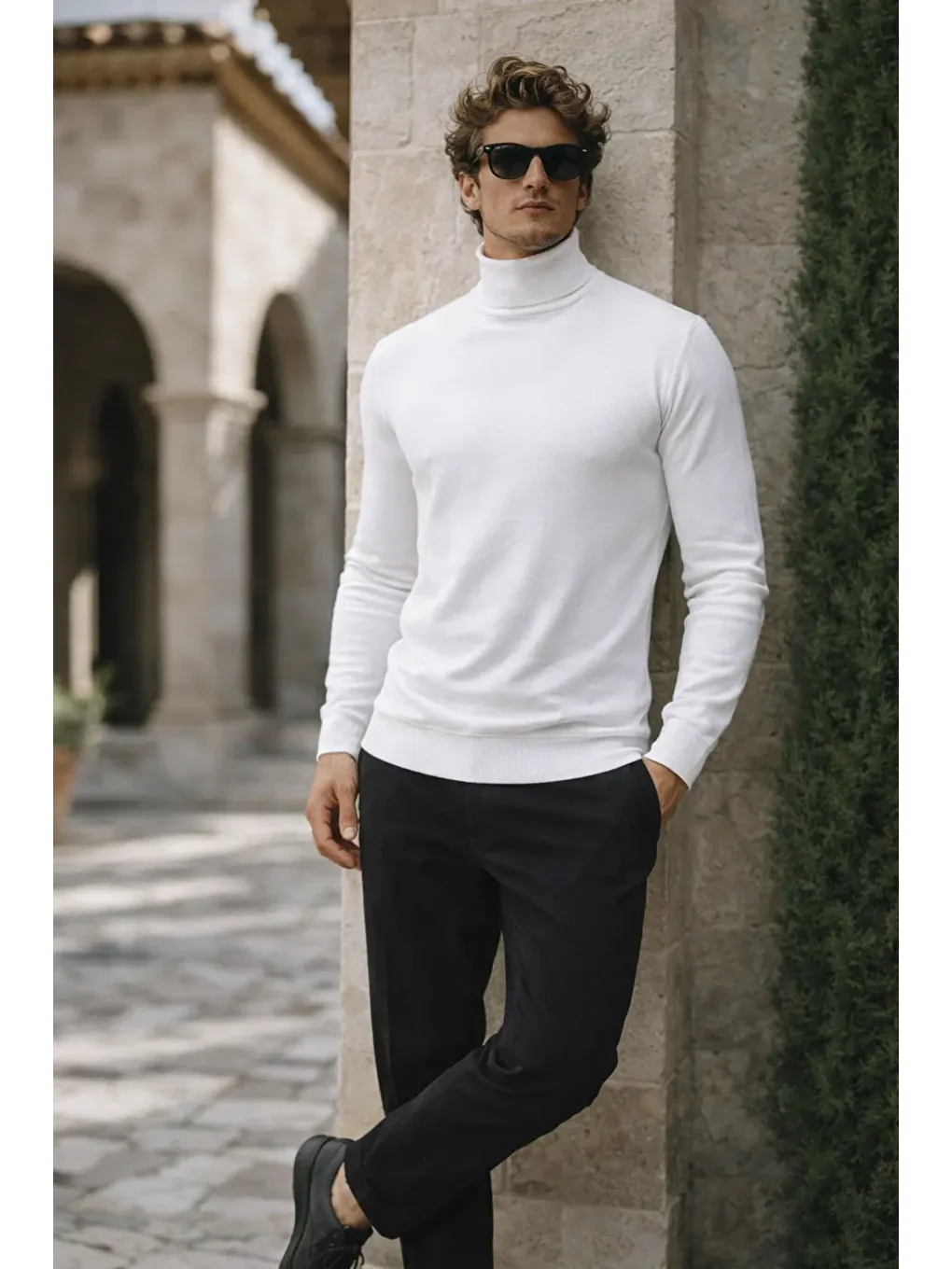 Erkek Kışlık Slim Fit Beyaz Kazak-2