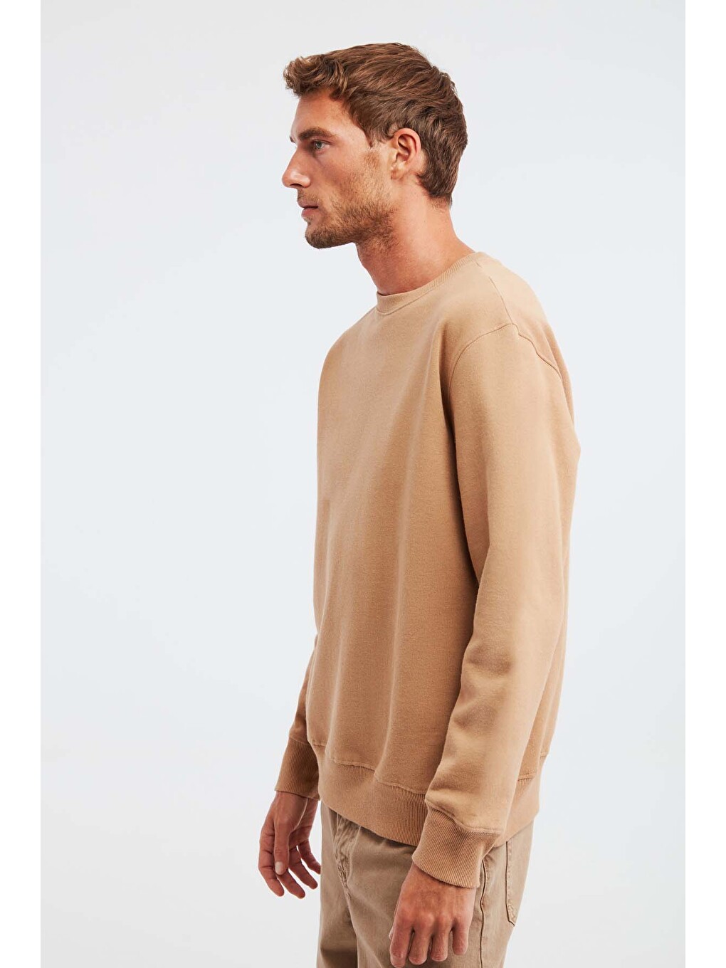 Travıs Erkek Organik Kumaşlı Yumuşacık Regular Fit Yuvarlak Yakalı Kahverengi Sweatshirt-3