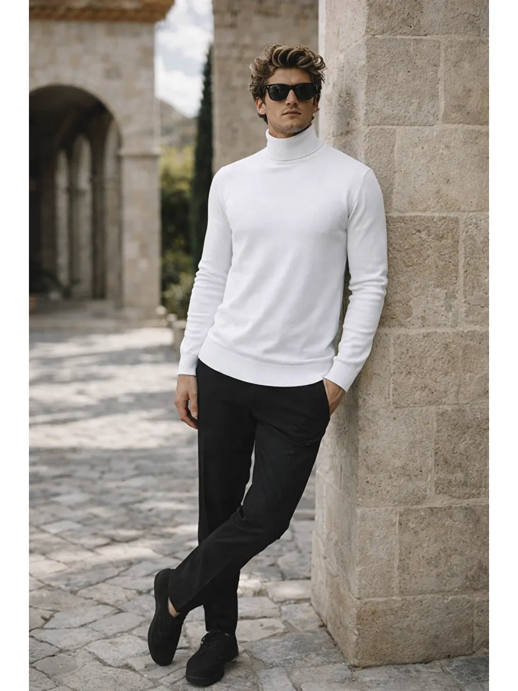 Erkek Kışlık Slim Fit Beyaz Kazak-3