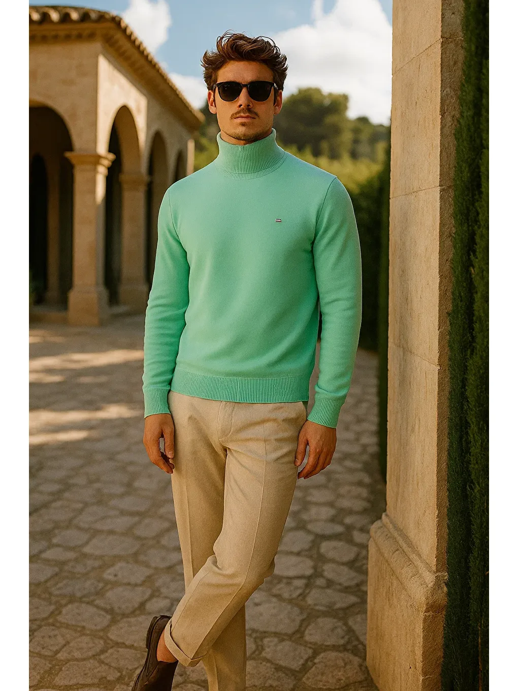 Yeşil Erkek Kışlık Slim Fit Mint Kazak-2