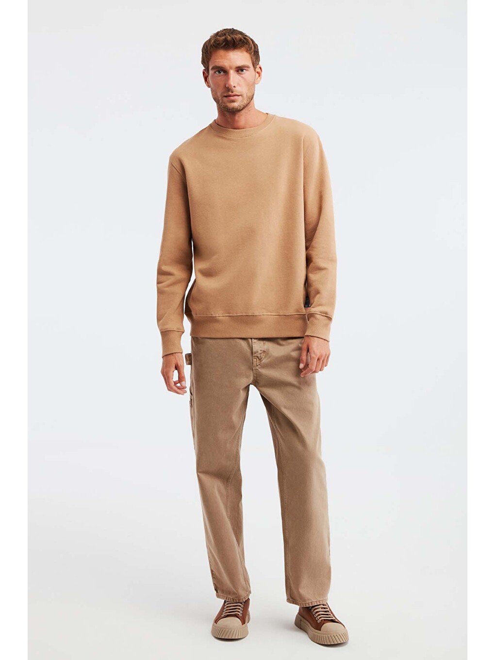 Travıs Erkek Organik Kumaşlı Yumuşacık Regular Fit Yuvarlak Yakalı Kahverengi Sweatshirt-5