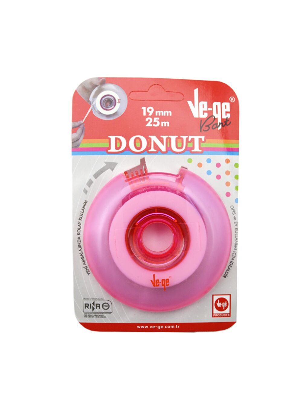 Ve-Ge Şeffaf Donut Soft Görünmez Bant 19x25 m Bant Kesme Makineli Pembe