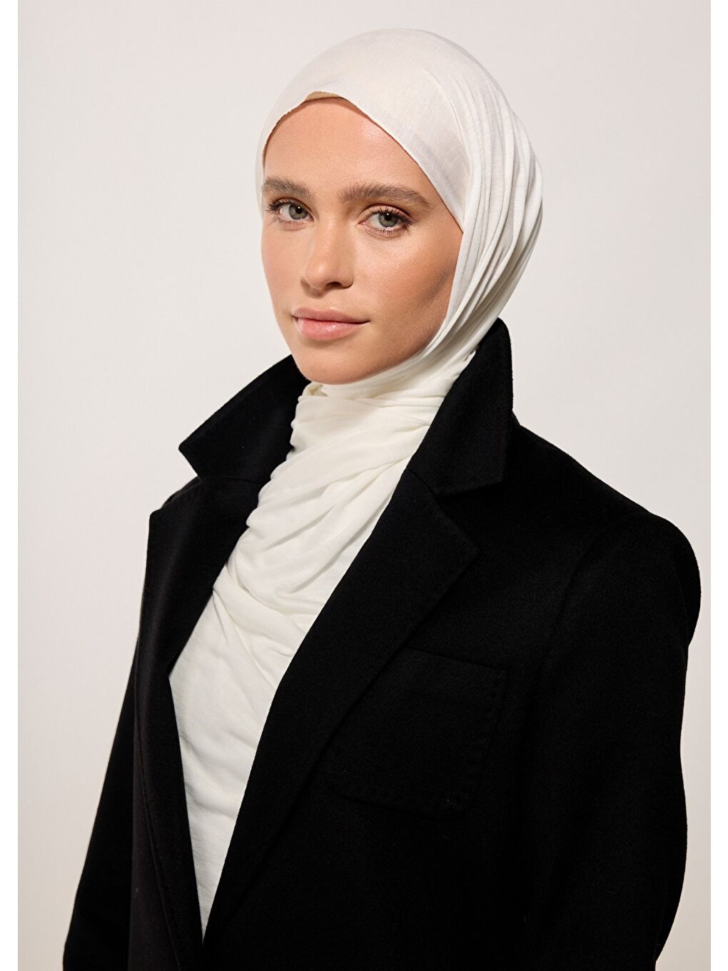 Tesettür Şal - Beyaz Jarsey-1