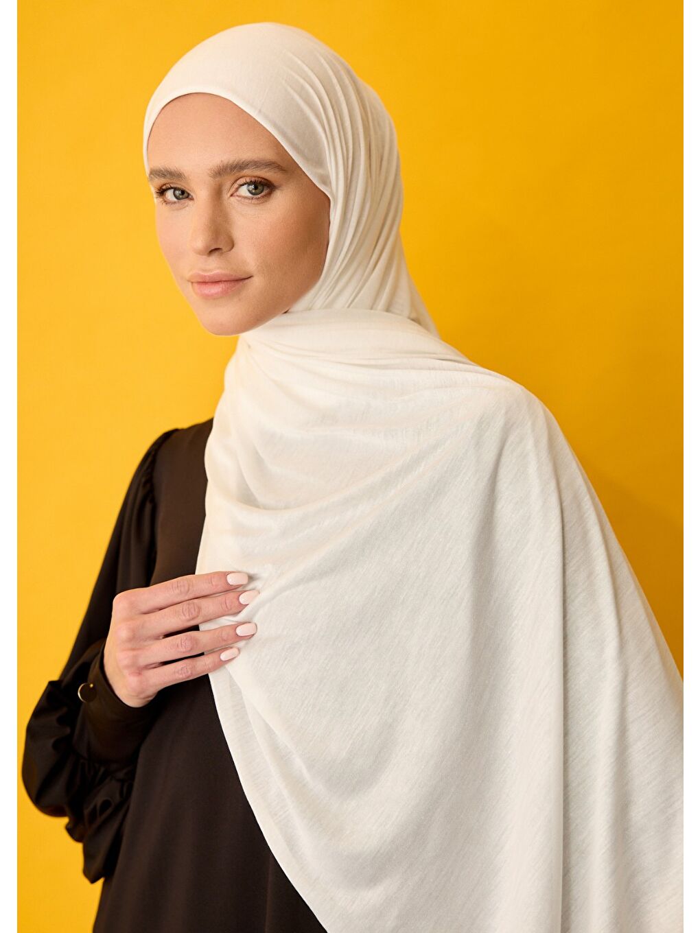 Tesettür Şal - Beyaz Jarsey-3