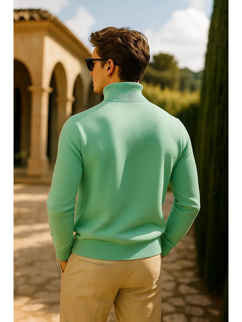 Yeşil Erkek Kışlık Slim Fit Mint Kazak-4