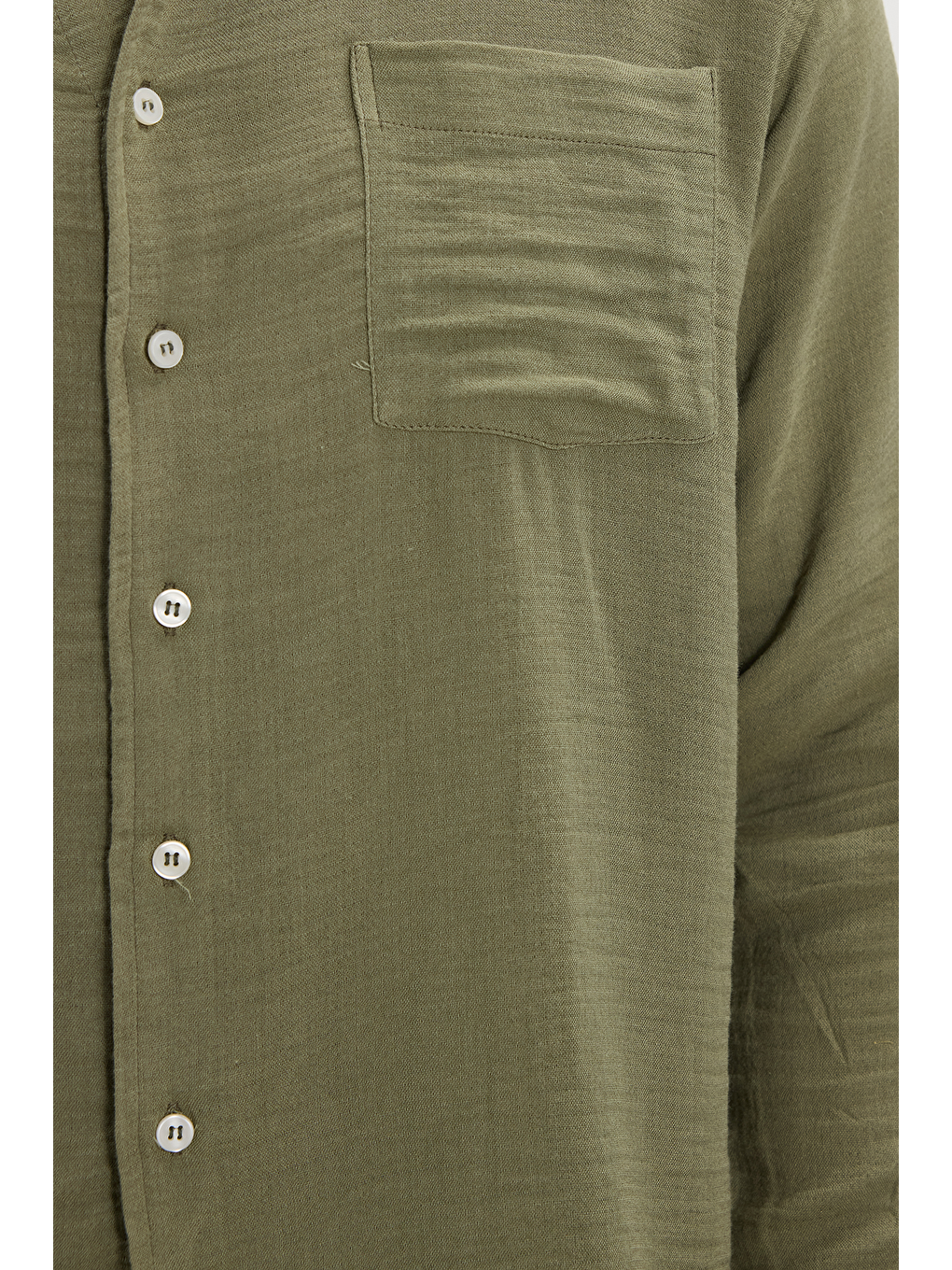 Erkek Relax Fit Rahat Kesim Oversize Müslin Viskon Pamuklu Tek Cepli Düz Haki Gömlek-4