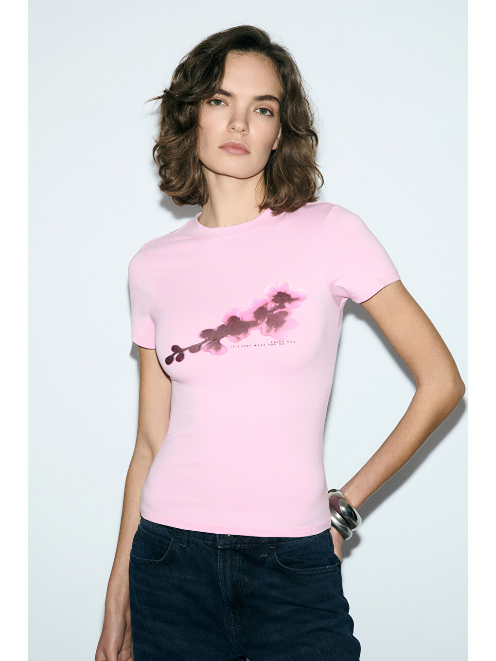 Pembe IMPERIA Kadın Yumuşak Kumaşlı Organik Pamuklu Baskı Detaylı PEMBE T-Shirt-1