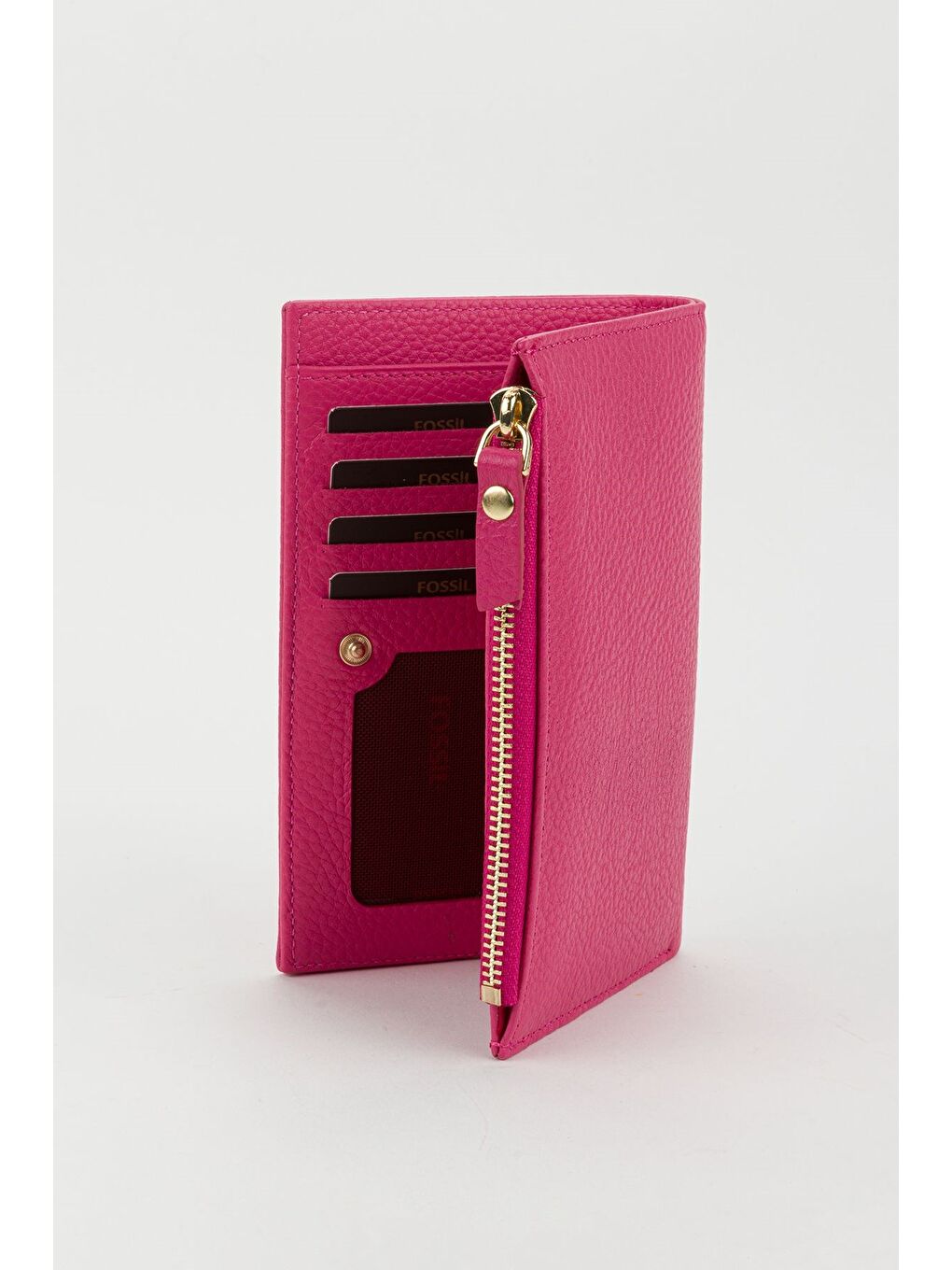 Fuşya Kutulu Hakiki Deri Mürdüm Orta Boy Kadın El Portföyü Kartlık Cüzdan-3