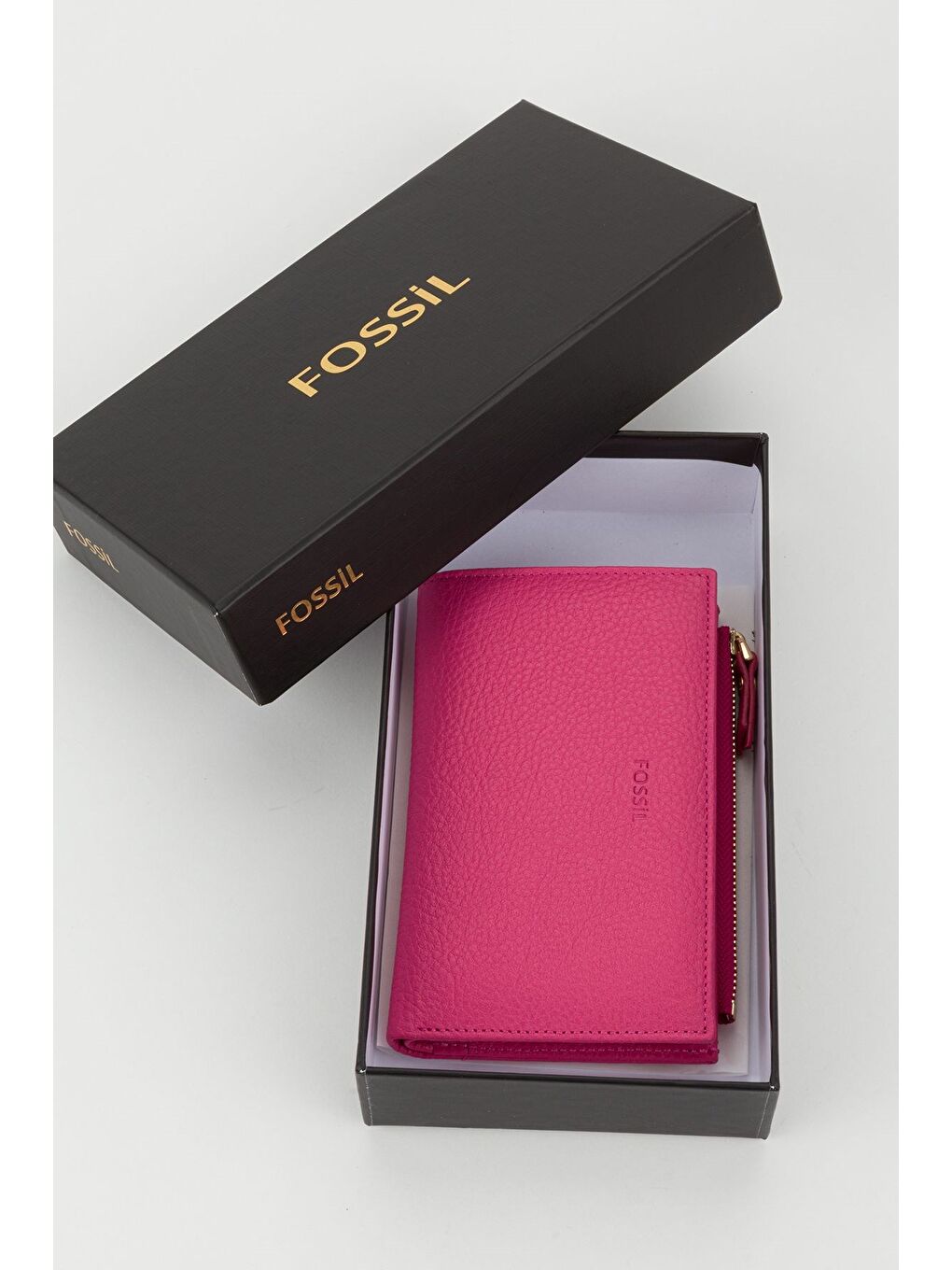 Fuşya Kutulu Hakiki Deri Mürdüm Orta Boy Kadın El Portföyü Kartlık Cüzdan-5