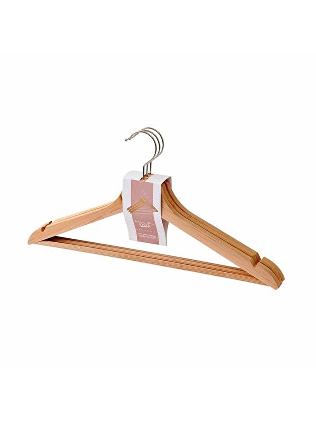 Bej 3'lü Ahşap Elbise Askısı
