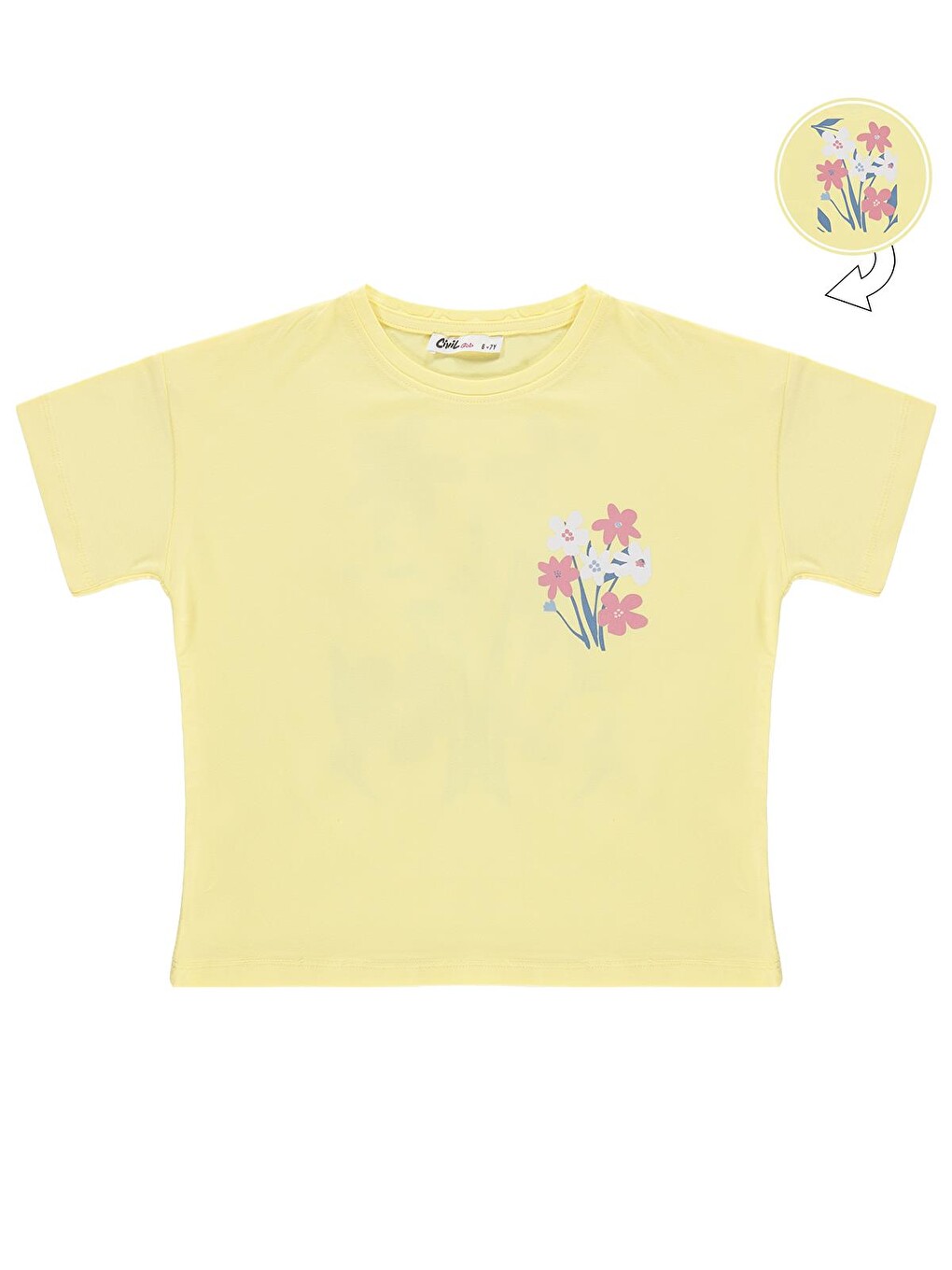 Girls Renkli Çiçek Baskılı 10-13 Yaş Tişört - Sarı