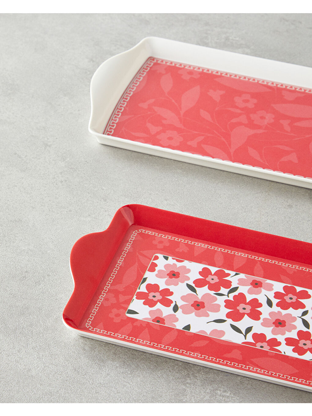 Pink Flowers Melamin 2'li Tepsi 36x16 cm + 24x14 cm Pembe-2