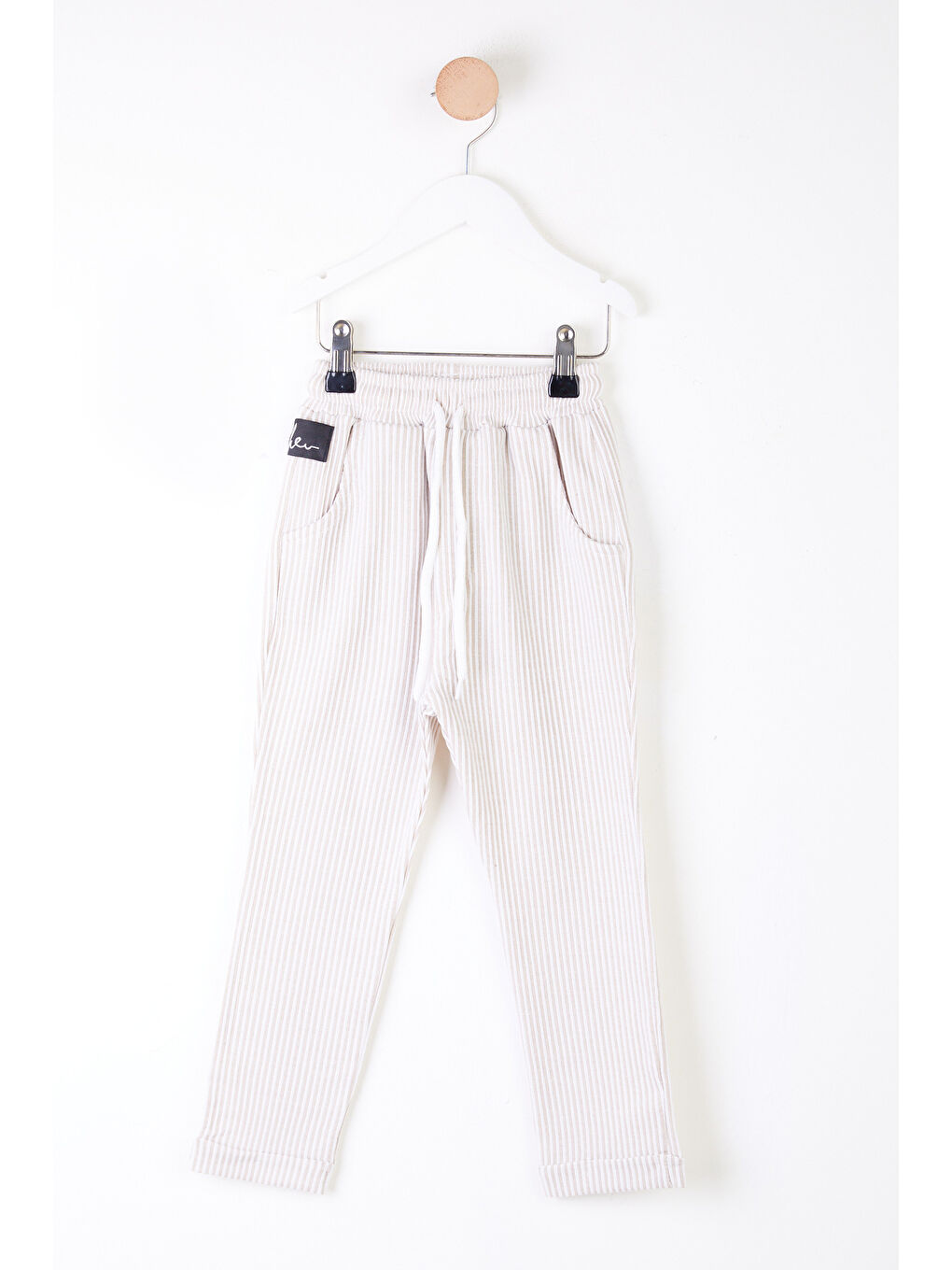 Bej Kız Çocuk Taş Duble Çizgili Pantolon - 26103