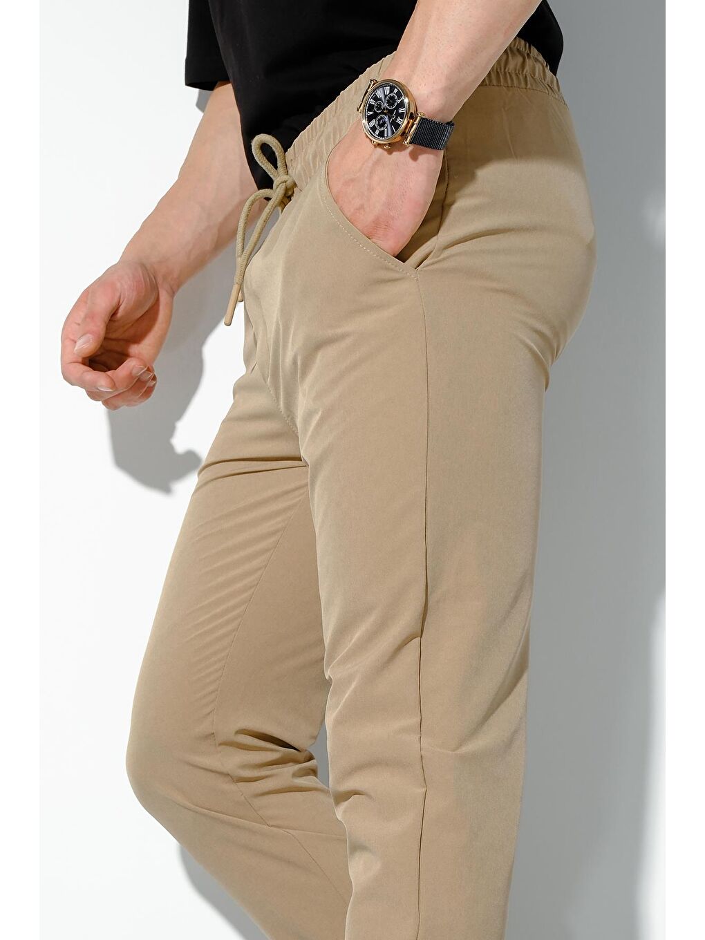 Kahverengi Paçası ve Beli  Lastikli Erkek Jogger Pantolon-1