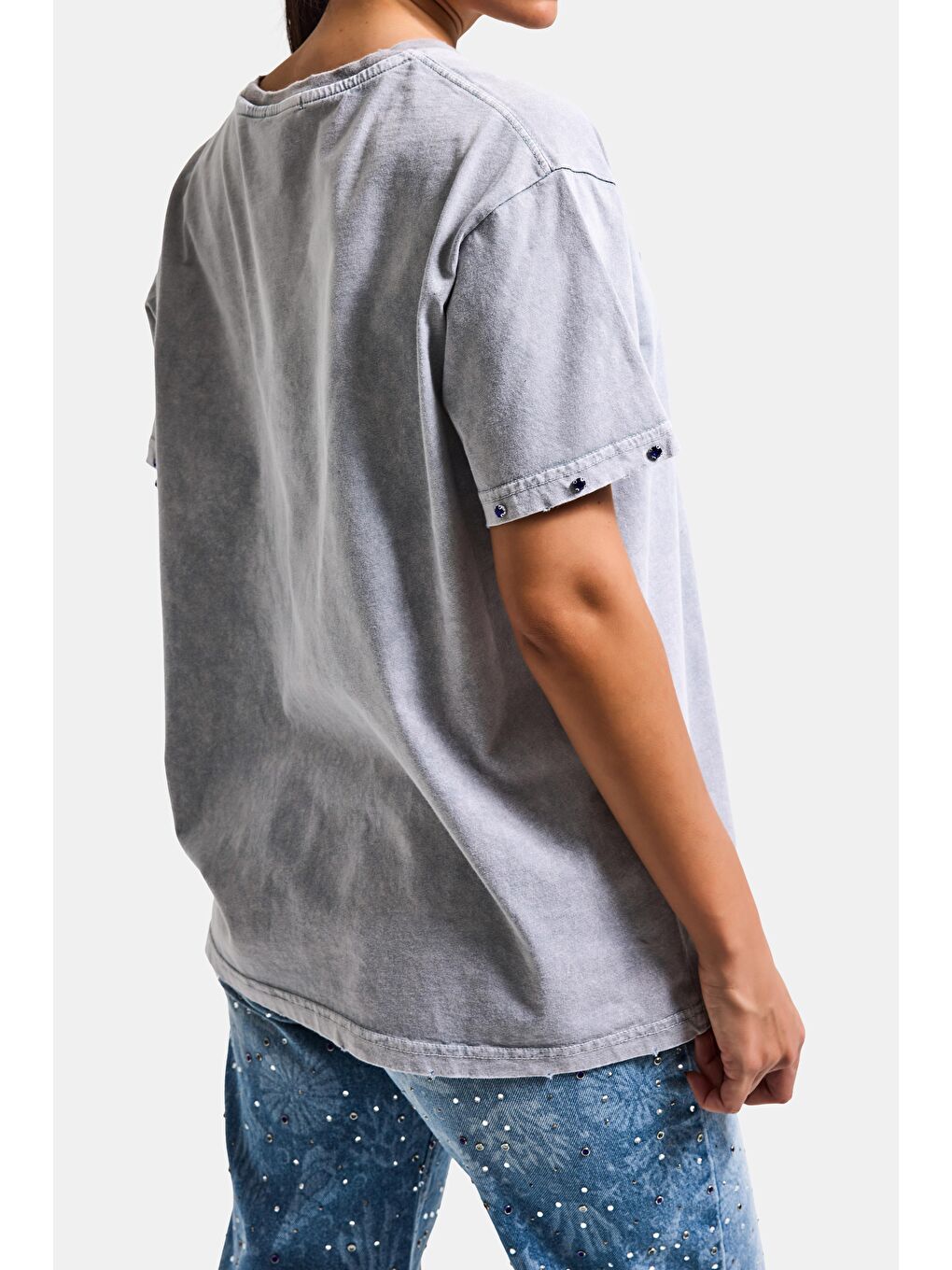 Kadın Antrasit s6-13 Oversize New York Baskılı T-Shirt-4