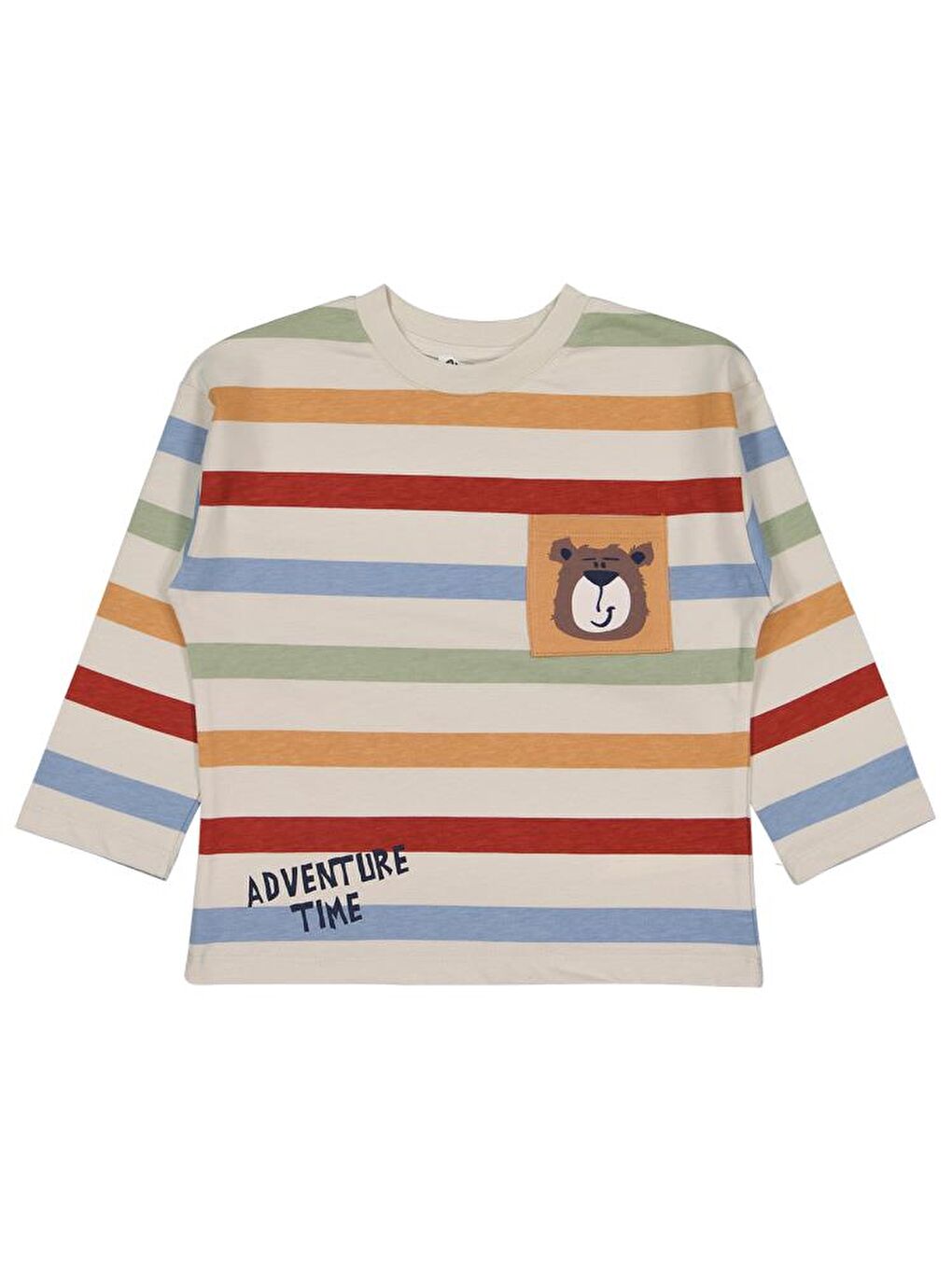 Bej Boys Bear Baskılı Çizgili 2-5 Yaş Sweatshirt