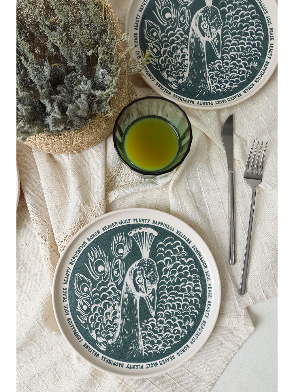 Karışık Tavus Kuşu Nordıc Pasta Tabağı 22 Cm 4 Adet-1