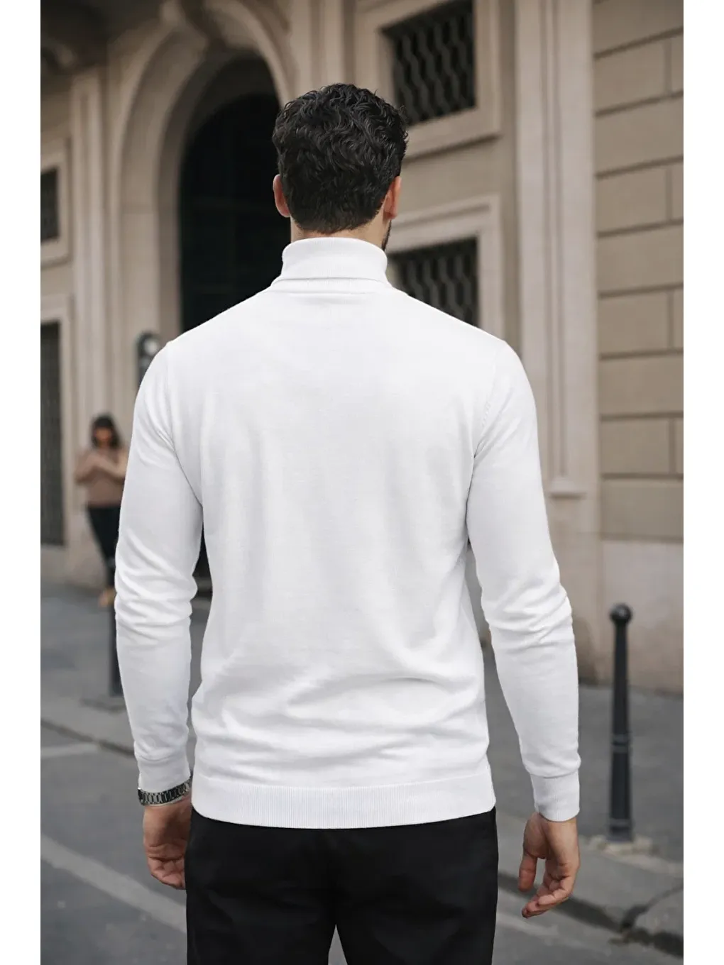 Erkek Kışlık Basic Slim Fit Uzun Beyaz Kazak-4