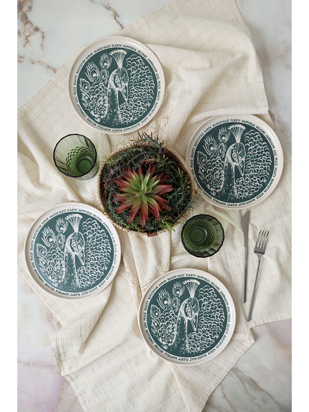 Karışık Tavus Kuşu Nordıc Pasta Tabağı 22 Cm 4 Adet-2