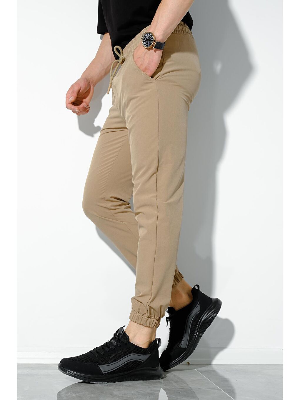 Kahverengi Paçası ve Beli  Lastikli Erkek Jogger Pantolon-2