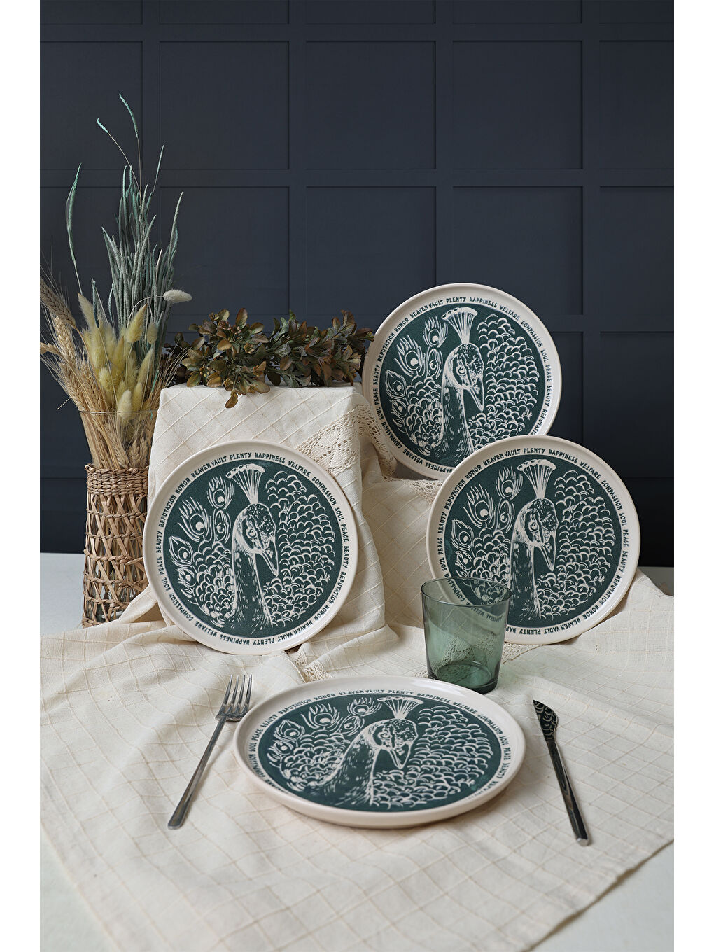 Karışık Tavus Kuşu Nordıc Pasta Tabağı 22 Cm 4 Adet-3