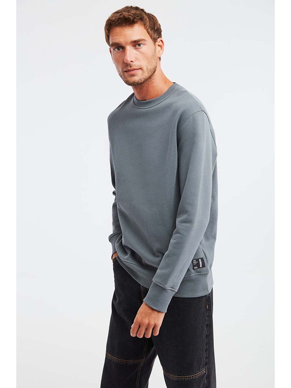 Travıs Erkek Organik Kumaşlı Yumuşacık Regular Fit Yuvarlak Yakalı Koyu Gri Sweatshirt-2