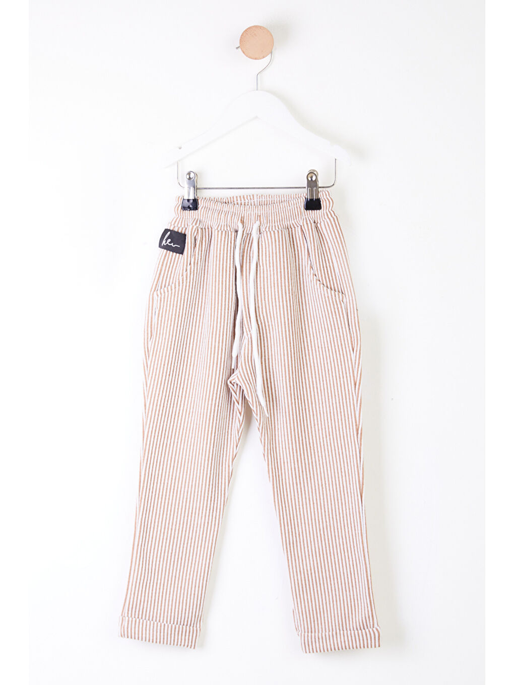 Bej Kız Çocuk Vizon Duble Çizgili Pantolon - 26103