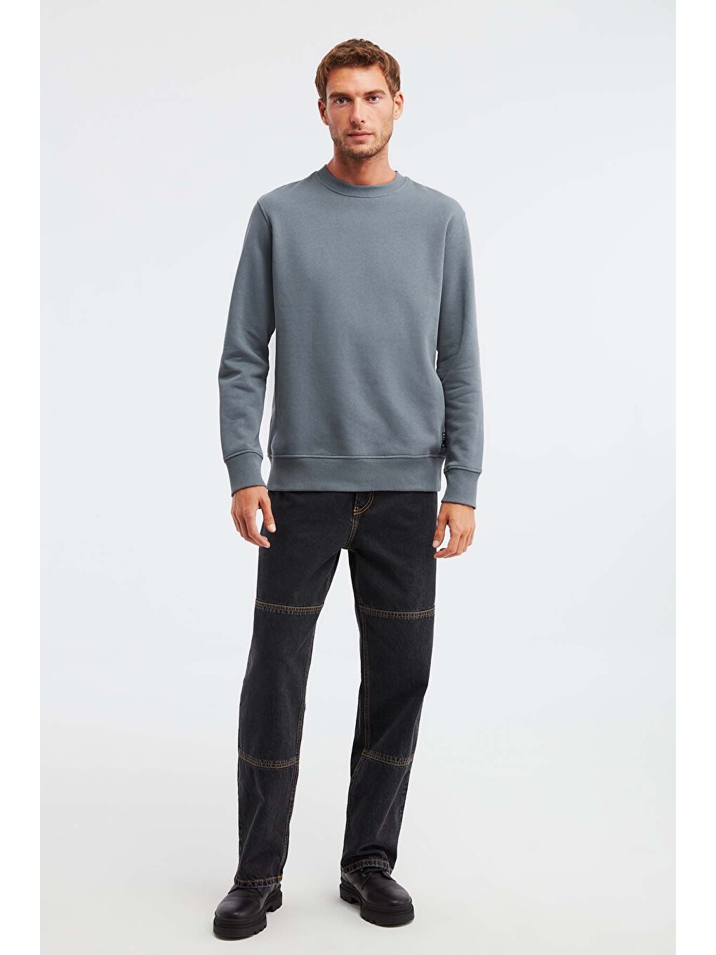 Travıs Erkek Organik Kumaşlı Yumuşacık Regular Fit Yuvarlak Yakalı Koyu Gri Sweatshirt-3