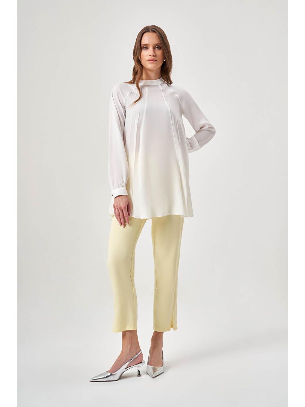 Piliseli Parçalı Ekru Tunik-1