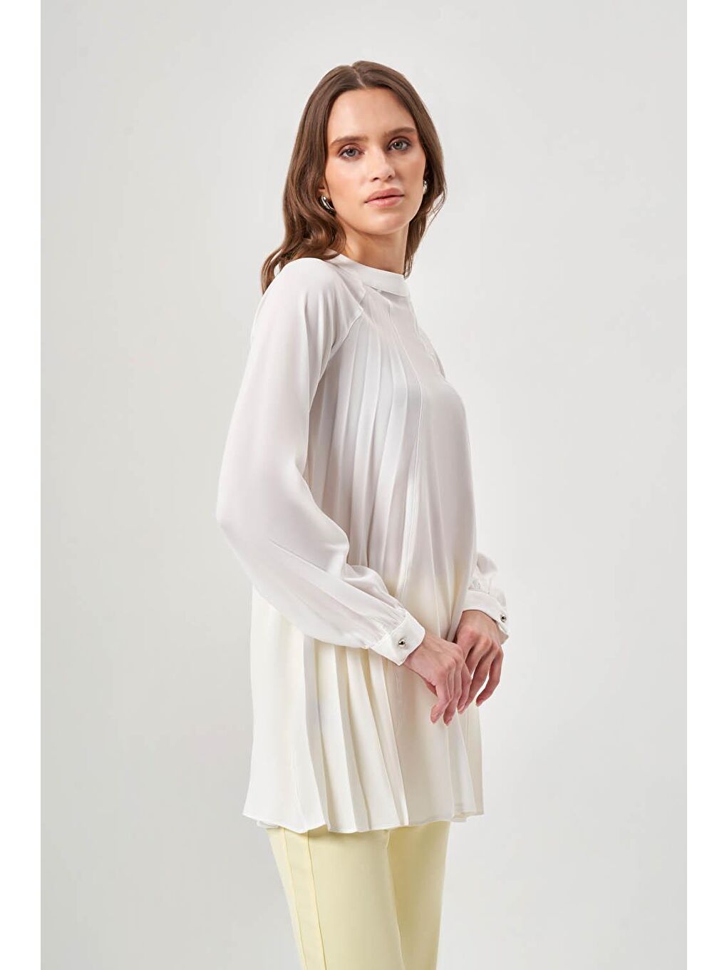 Piliseli Parçalı Ekru Tunik-2