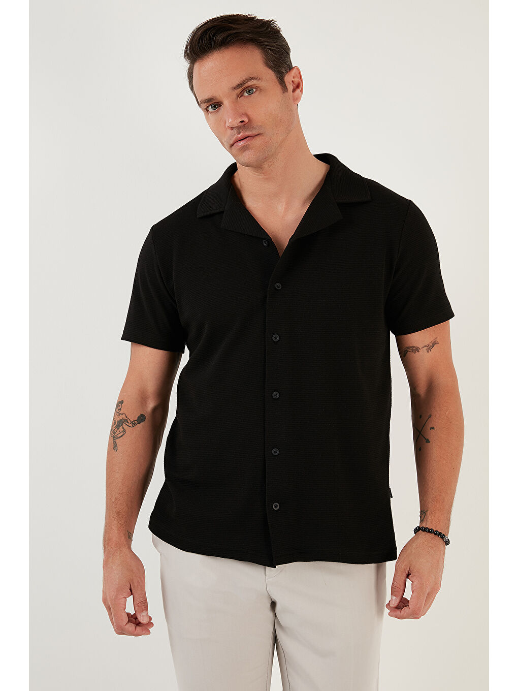 Siyah Pamuklu Regular Fit Kısa Kollu 2'li Paket Gömlek 5902640S2-1