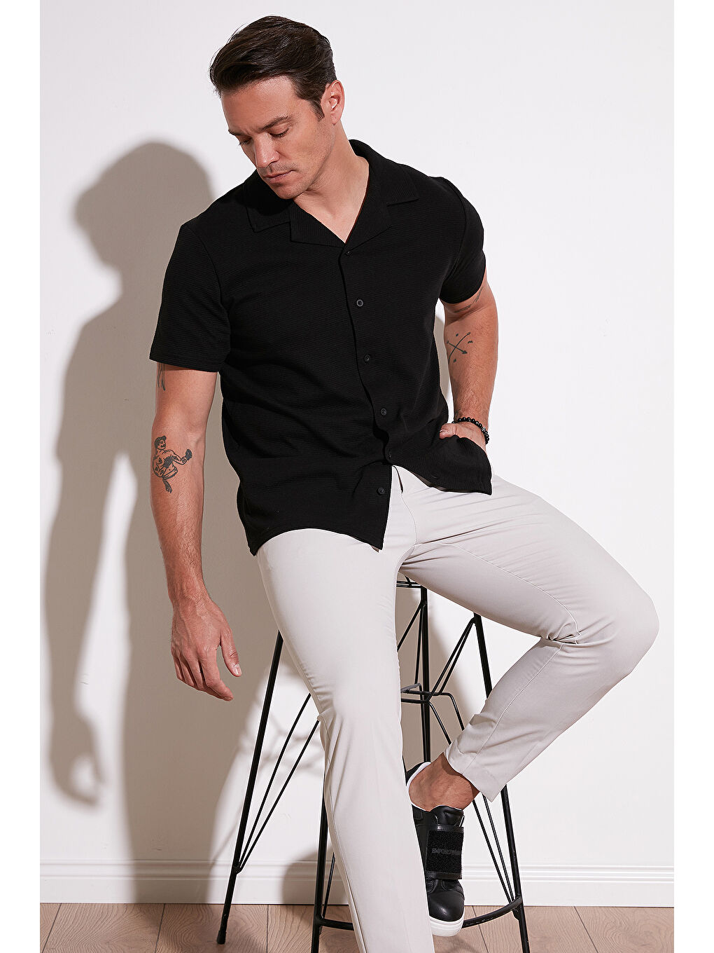 Siyah Pamuklu Regular Fit Kısa Kollu 2'li Paket Gömlek 5902640S2-3