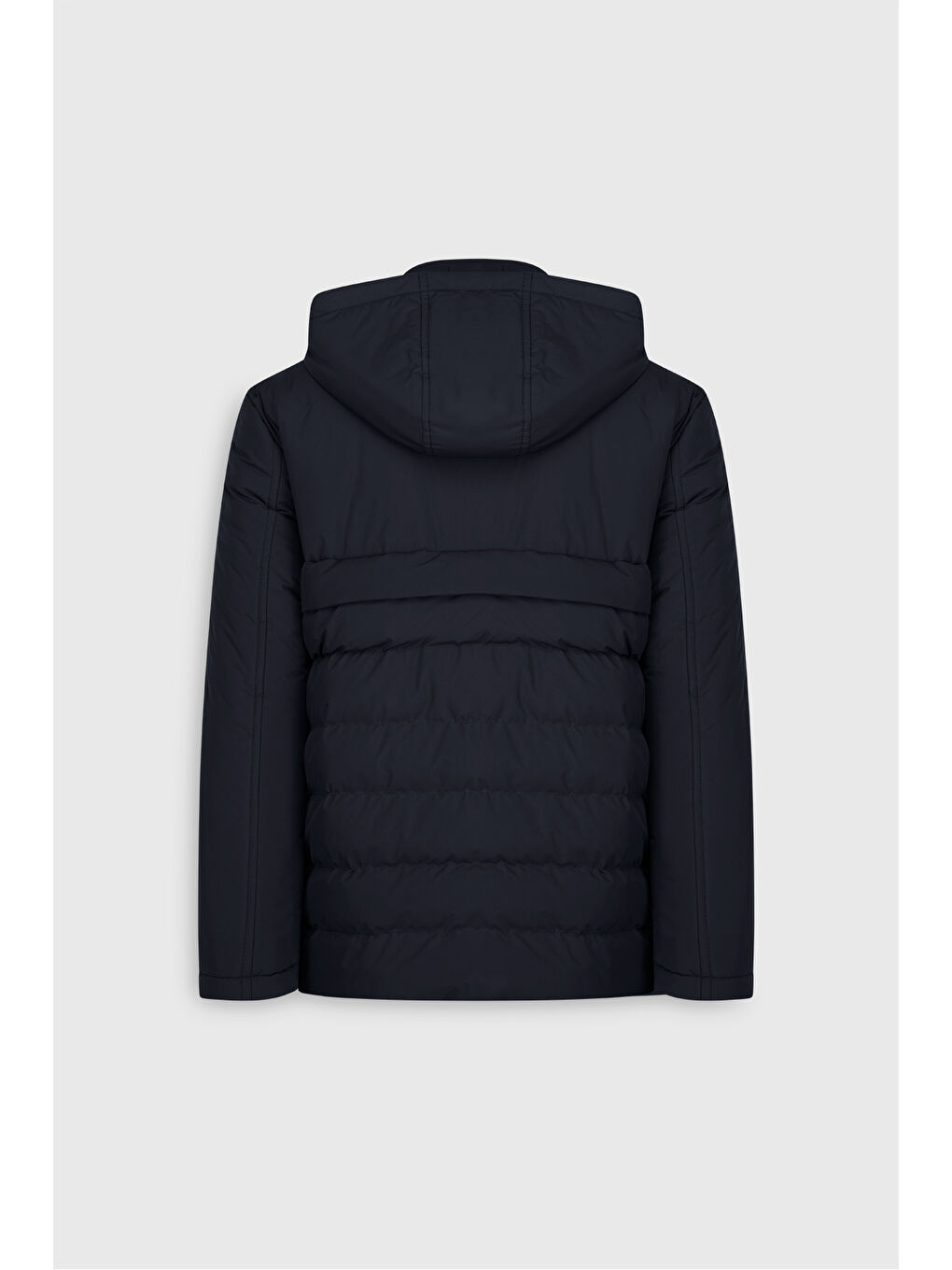 Erkek Lacivert Standart Fit Normal Kesim Çıkma Kapüşon Dik Yaka Yan Cepli Mont-9