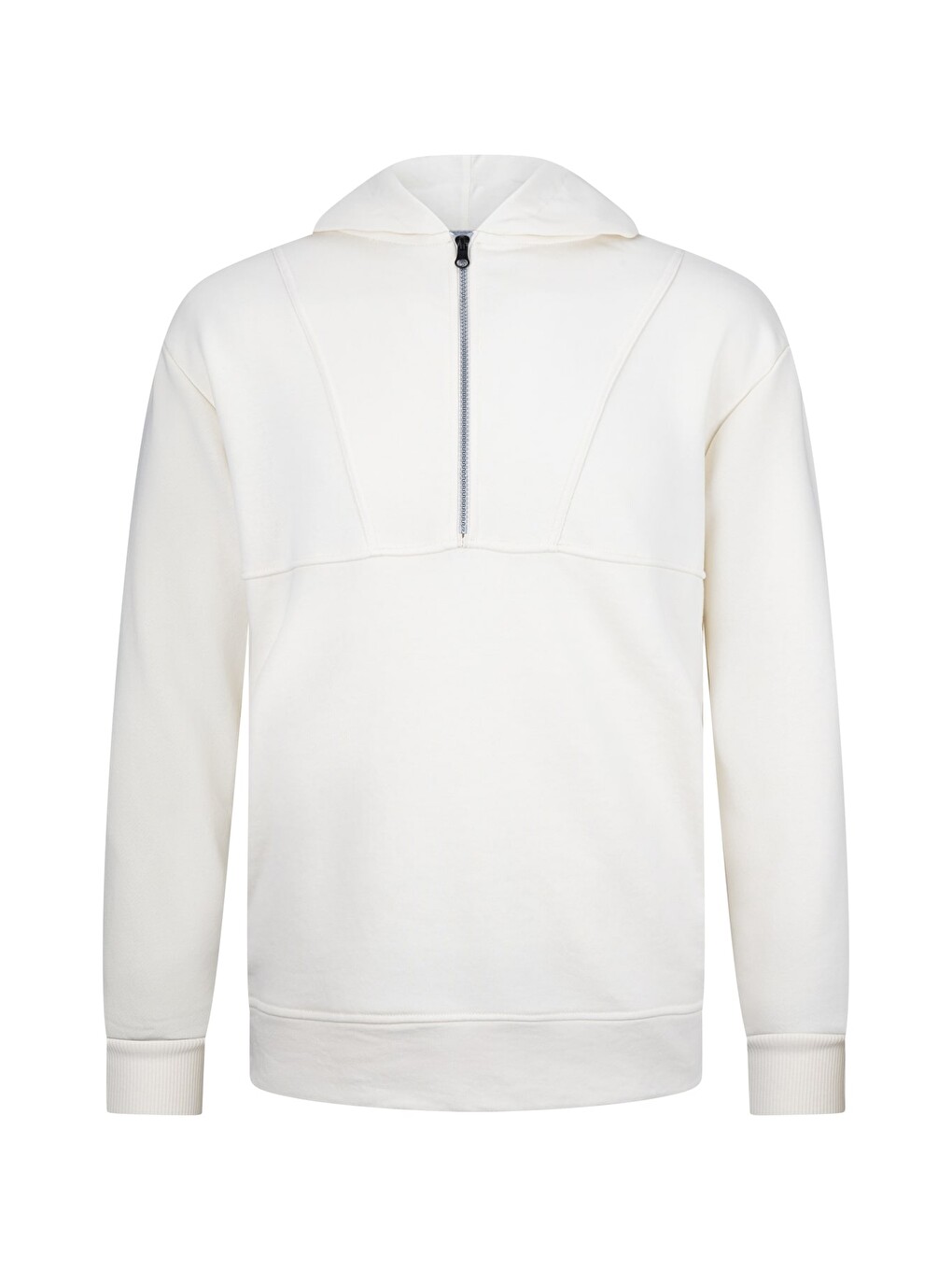 Beyaz Regular Fit Fermuarlı Kapüşonlu Sweatshirt