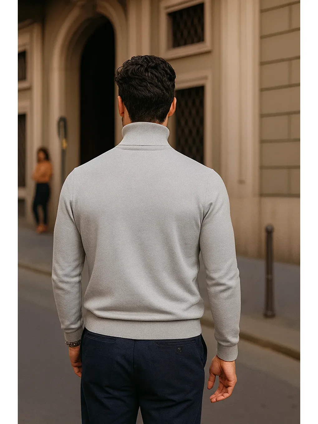 Erkek Kışlık Basic Slim Fit Uzun Gri Kazak-5