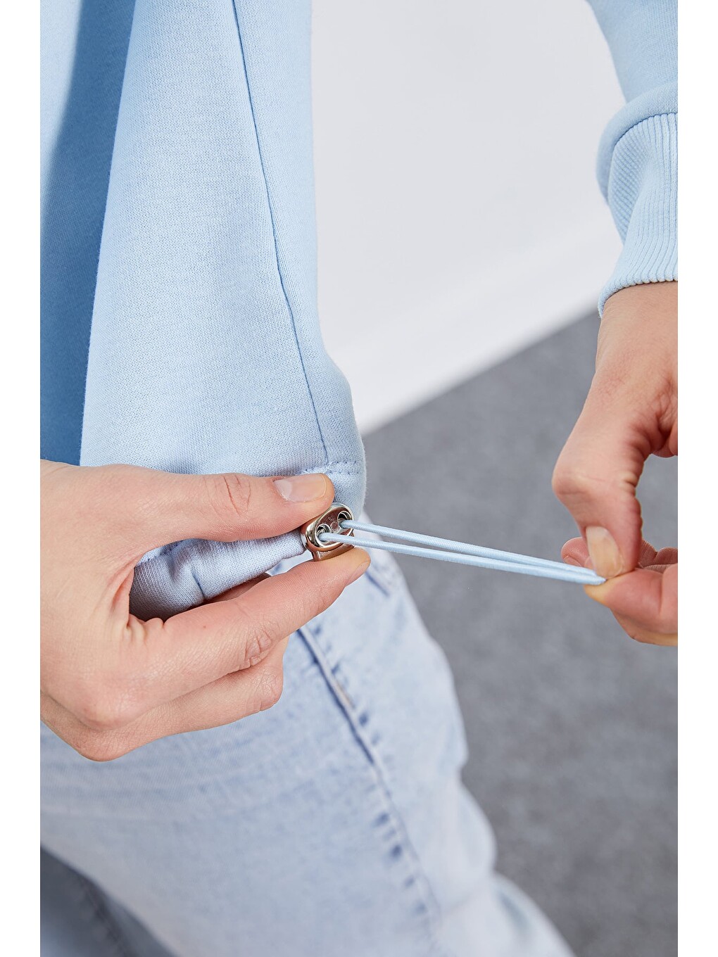 Mavi 3 İplik Ayıcık Nakışlı Stoperli Oversize Sweatshirt-3