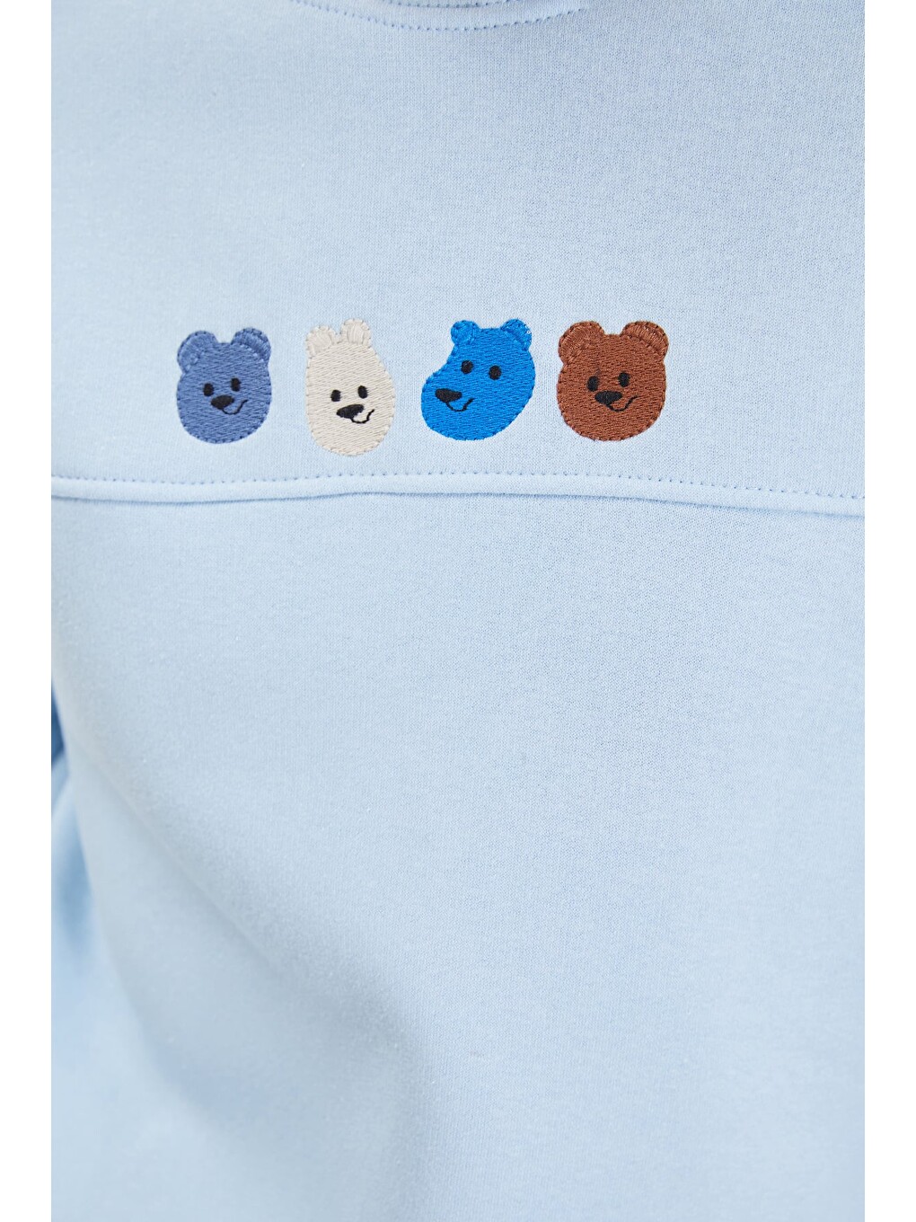 Mavi 3 İplik Ayıcık Nakışlı Stoperli Oversize Sweatshirt-4