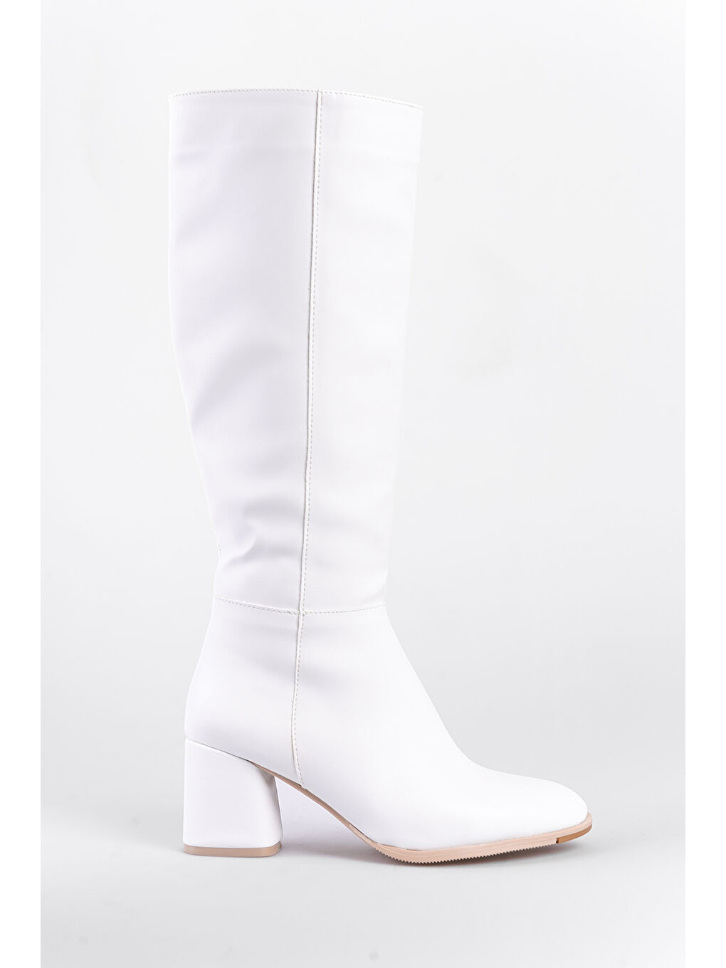 Beyaz Cathrine Oval Burunlu Yandan Fermuarlı Topuklu Kadın Çizme