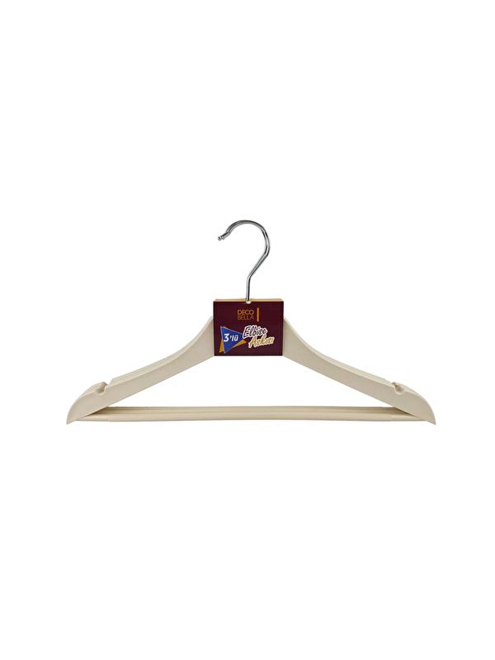 Ekru Ahşap Görünümlü 3'lü Plastik Askı - Krem-1