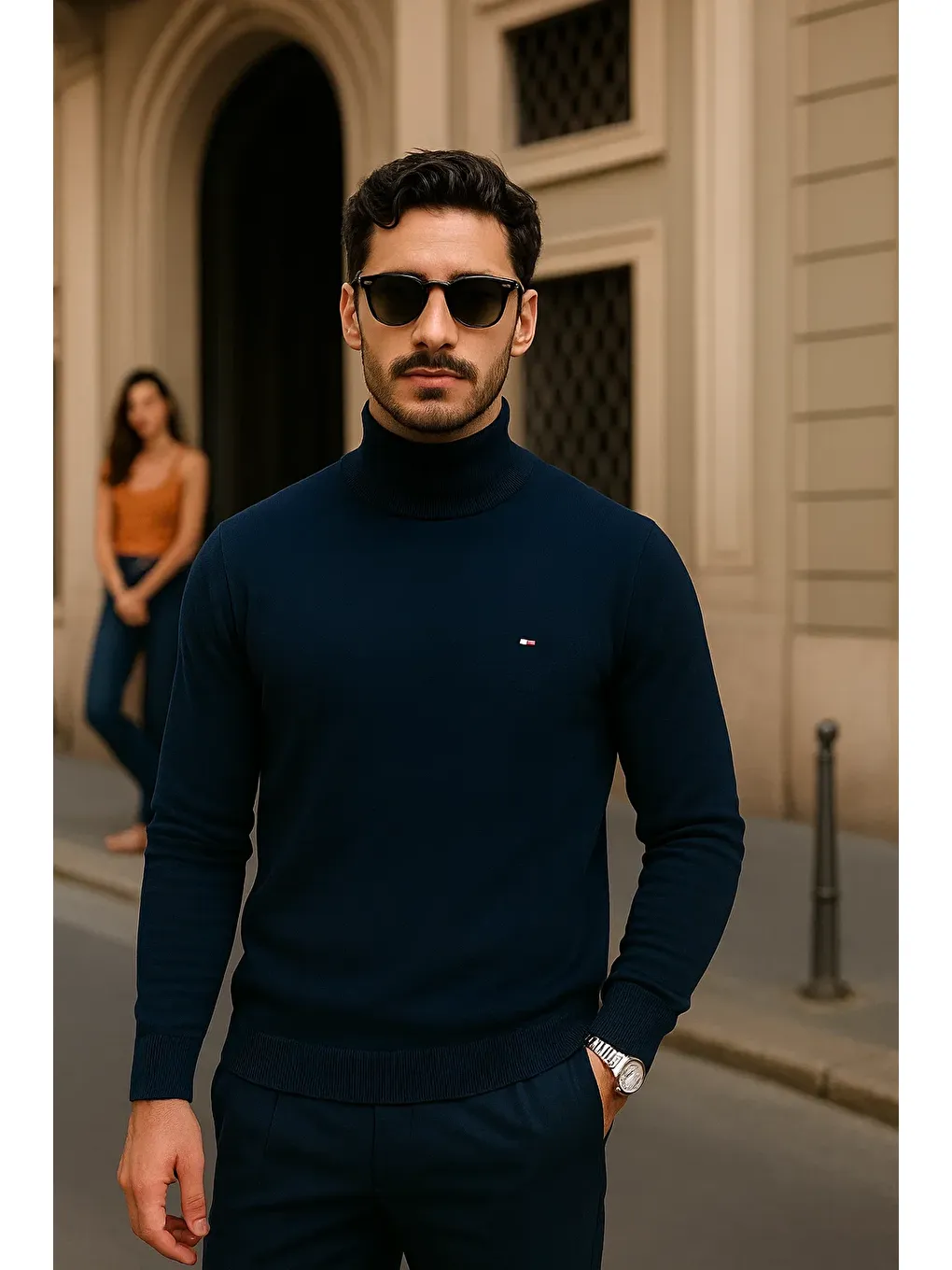 Erkek Kışlık Basic Slim Fit Uzun Lacivert Kazak-2