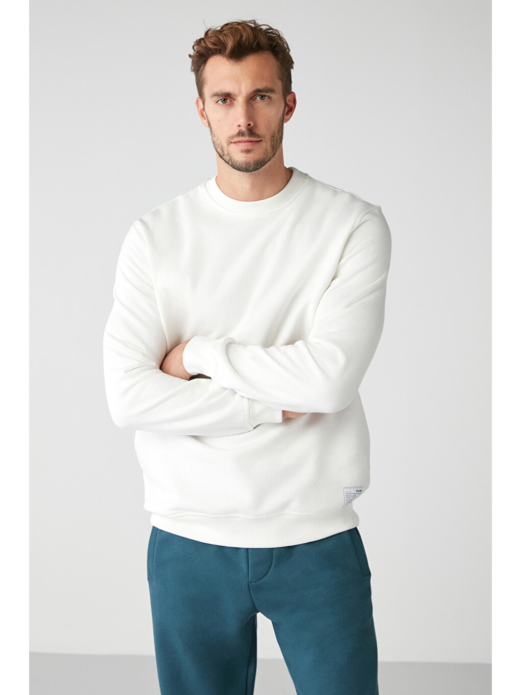 Travıs Erkek Organik Kumaşlı Yumuşacık Regular Fit Yuvarlak Yakalı Beyaz Sweatshirt-2