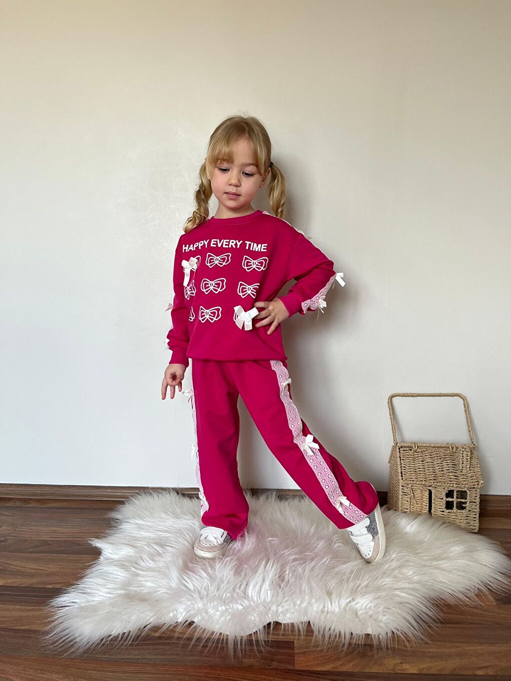 Pembe Kız Çocuk Baskılı 2 iplik Alt Üst Eşofman Takımı-1