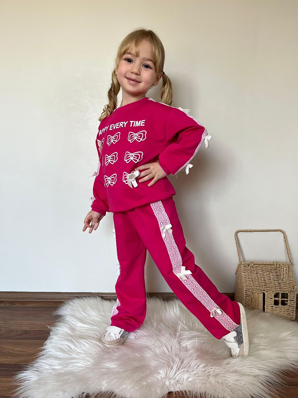 Pembe Kız Çocuk Baskılı 2 iplik Alt Üst Eşofman Takımı-2