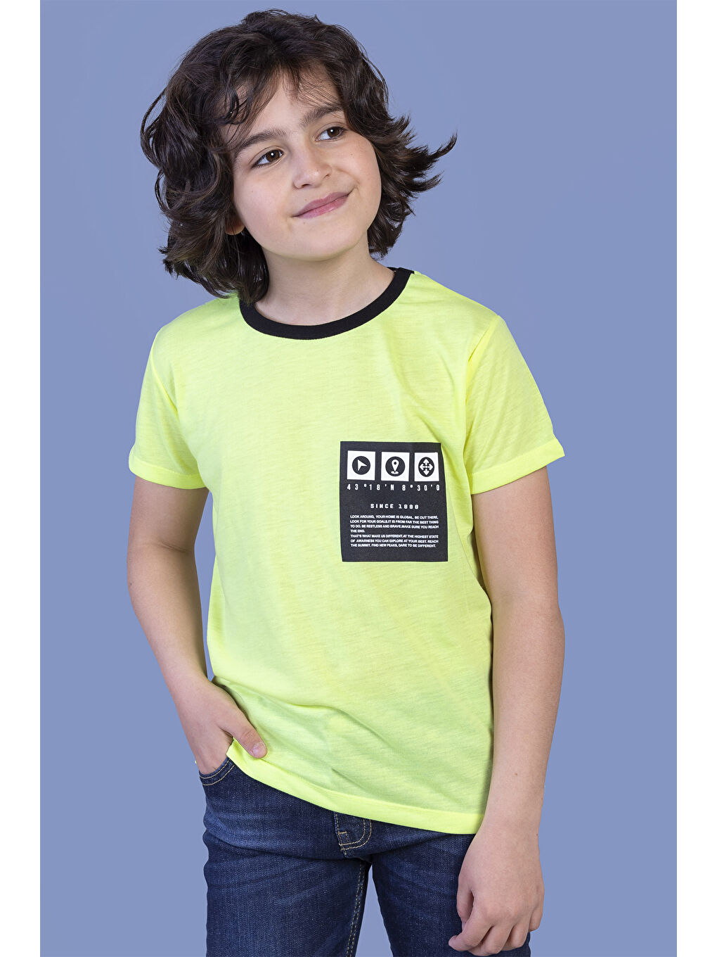 Sarı Erkek Çocuk Neon Renkli Baskılı Tişört-3