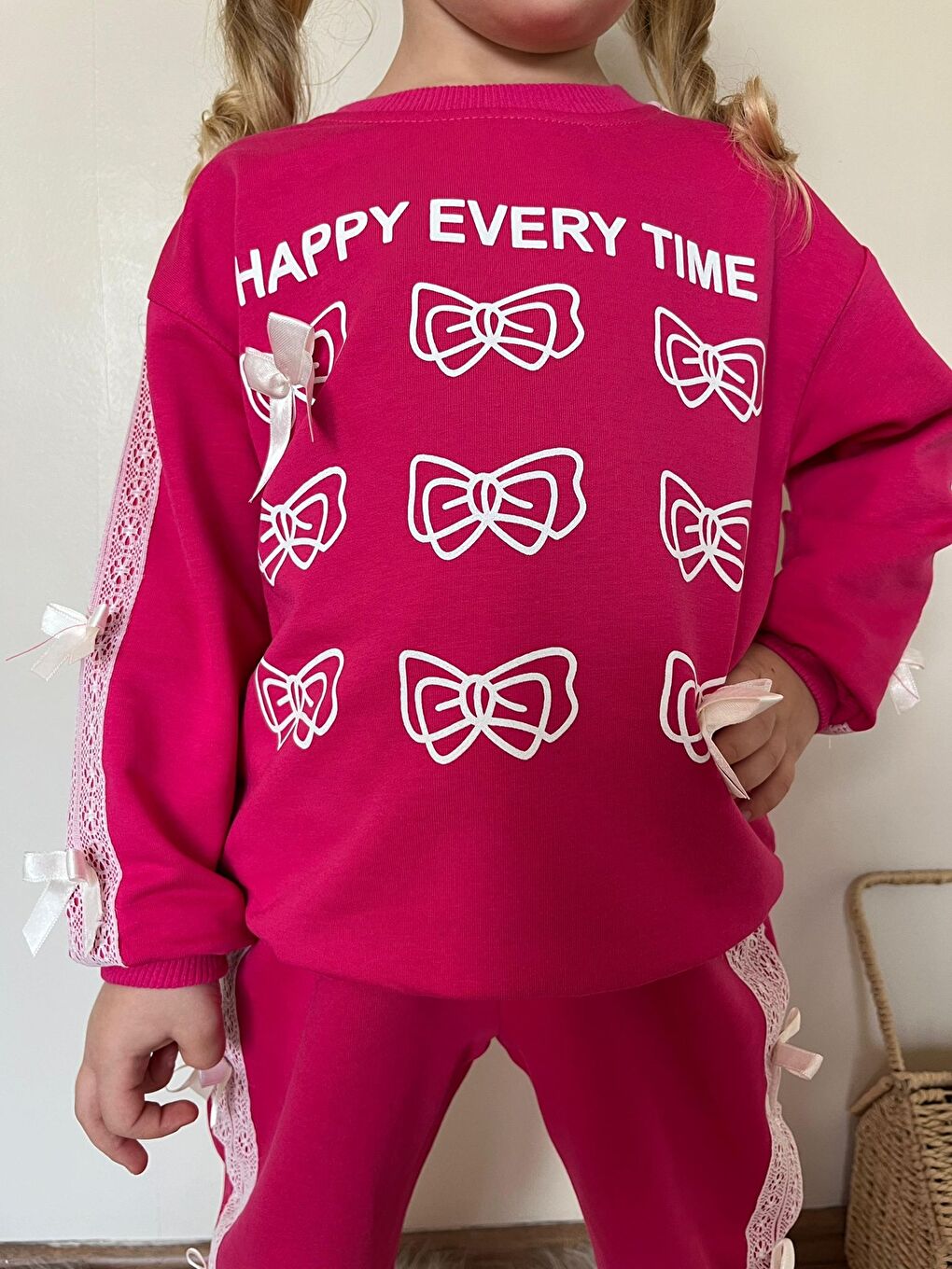Pembe Kız Çocuk Baskılı 2 iplik Alt Üst Eşofman Takımı-3