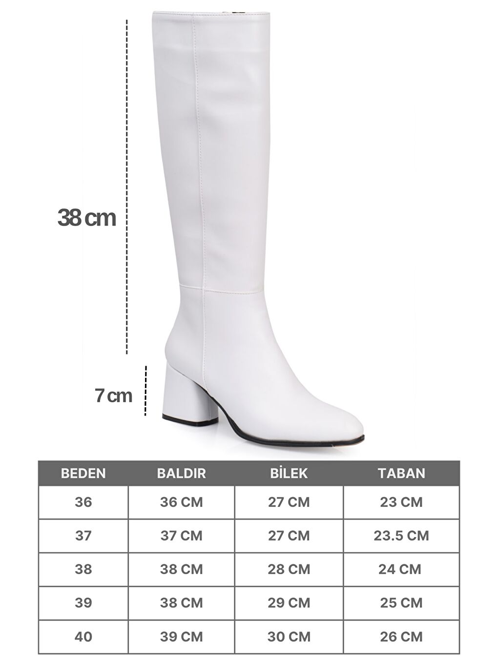 Beyaz Cathrine Oval Burunlu Yandan Fermuarlı Topuklu Kadın Çizme-4