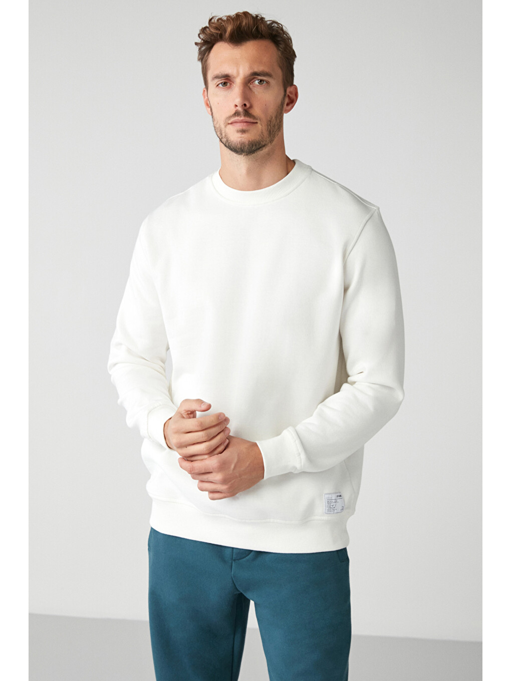 Travıs Erkek Organik Kumaşlı Yumuşacık Regular Fit Yuvarlak Yakalı Beyaz Sweatshirt-3