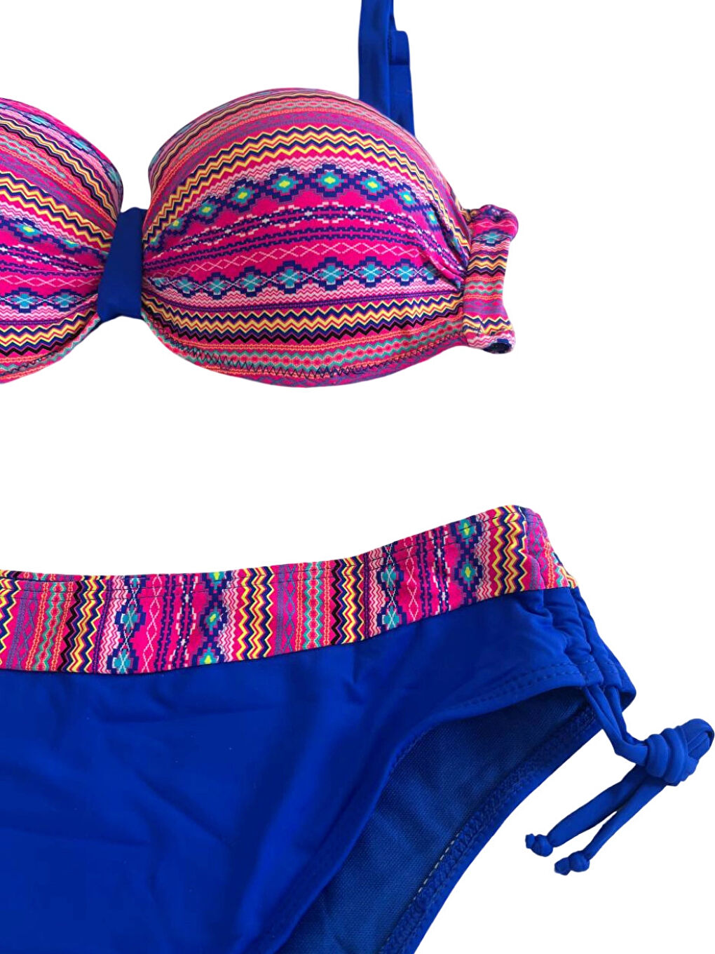 Kadın Pembe Saks Mavi Etnik Desenli Astarlı Bikini Takımı HZL25S-LC22626-3