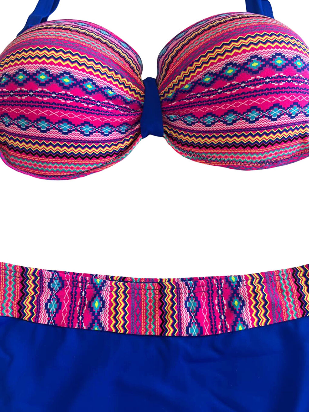 Kadın Pembe Saks Mavi Etnik Desenli Astarlı Bikini Takımı HZL25S-LC22626-4