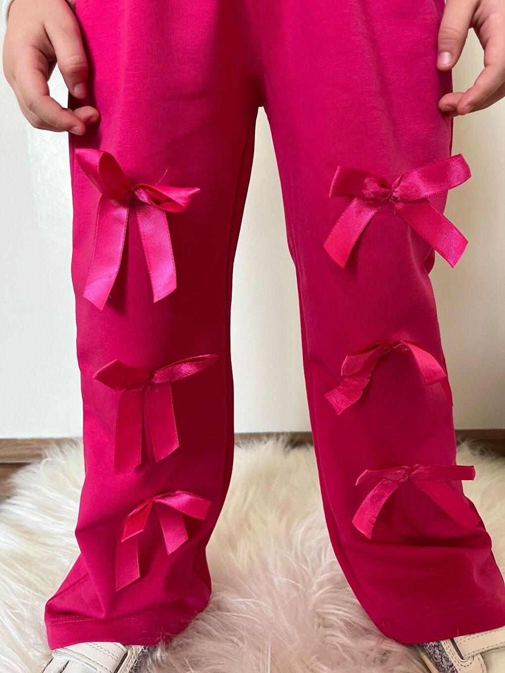 Fuşya Kız Çocuk Kurdela Detay Eşofman Alt Üst Takım-3